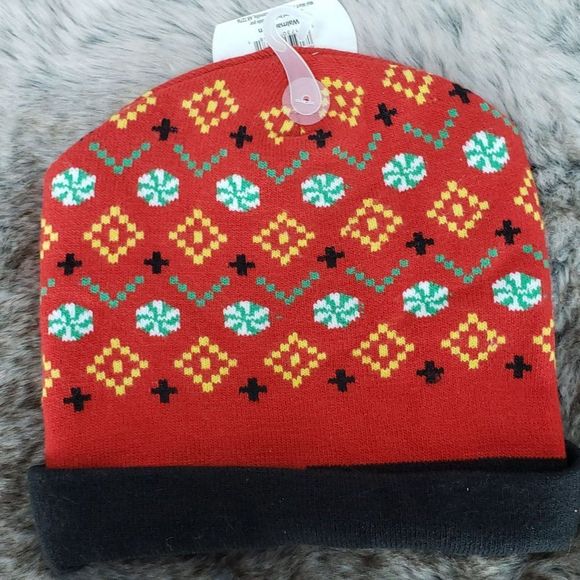 Naughty Or Nice Christmas Beanie Winter Hat Holiday Changeable Smiley Face Red - Picture 3 of 6